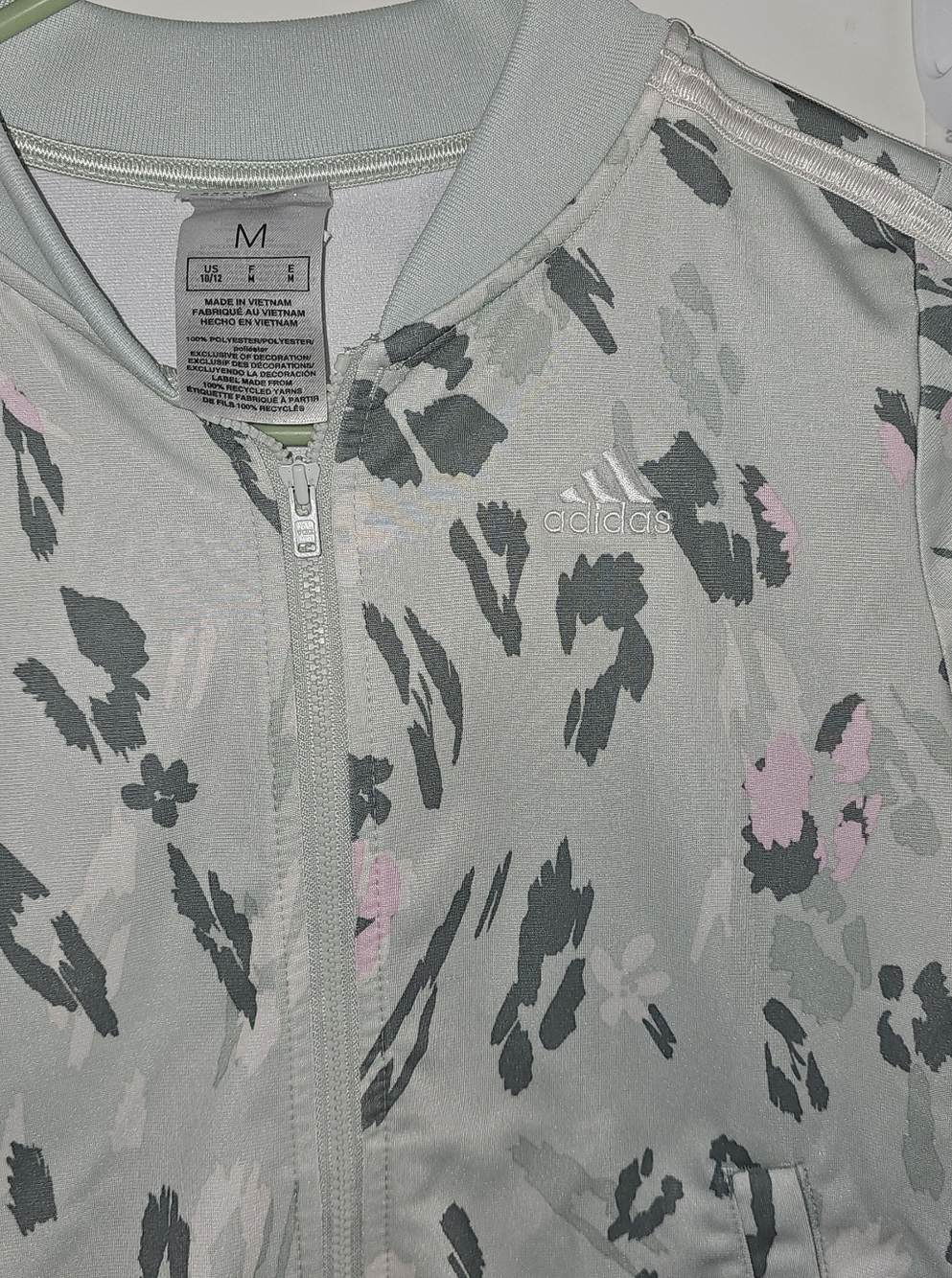Girls Adidas Leopard Print Jacket M Light Green Pink Zip up - Picture 4 of 7